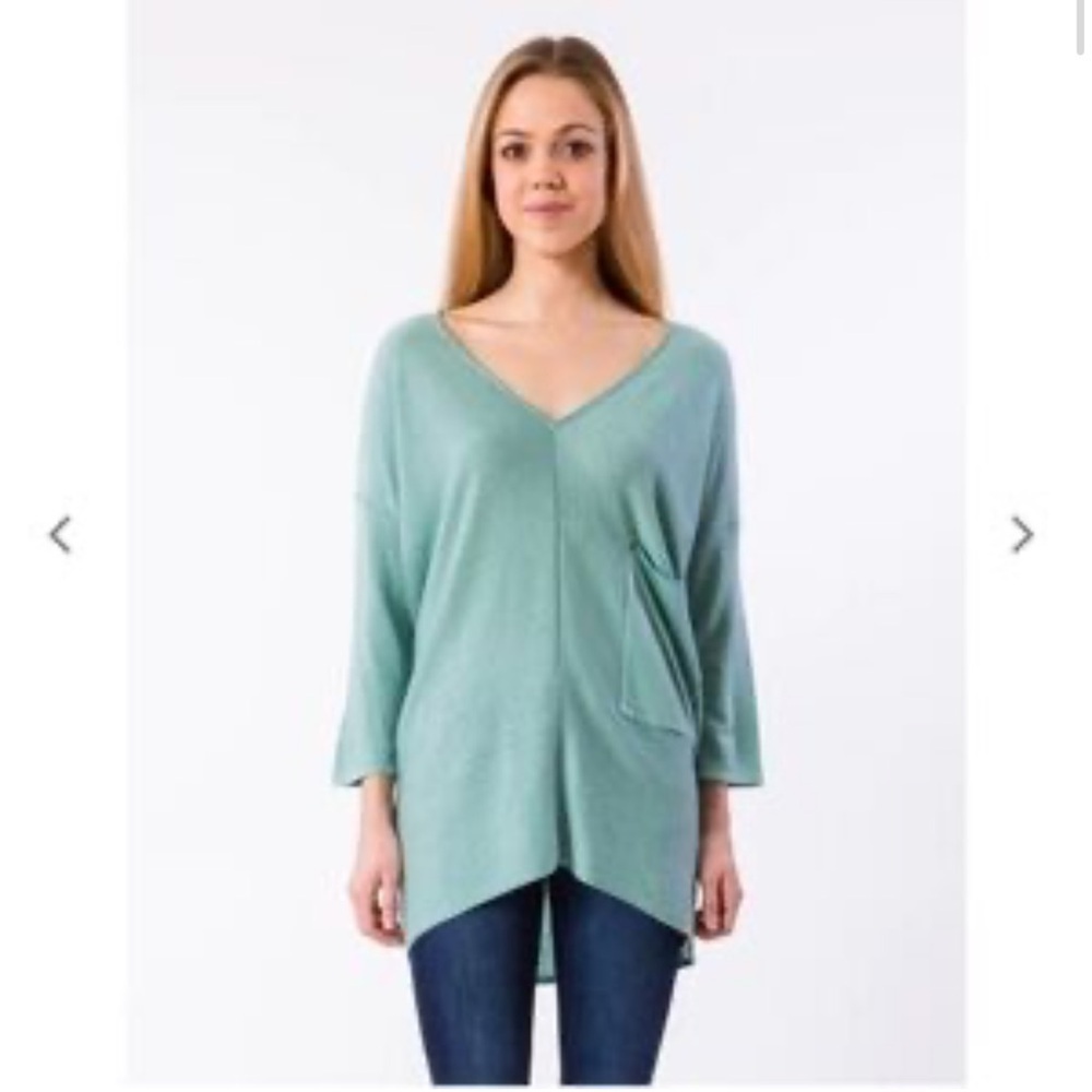Kerisma Center Seam 3/4 Sleeve V-Neck Blue Raven Knit Sweater Pocket Top M/L